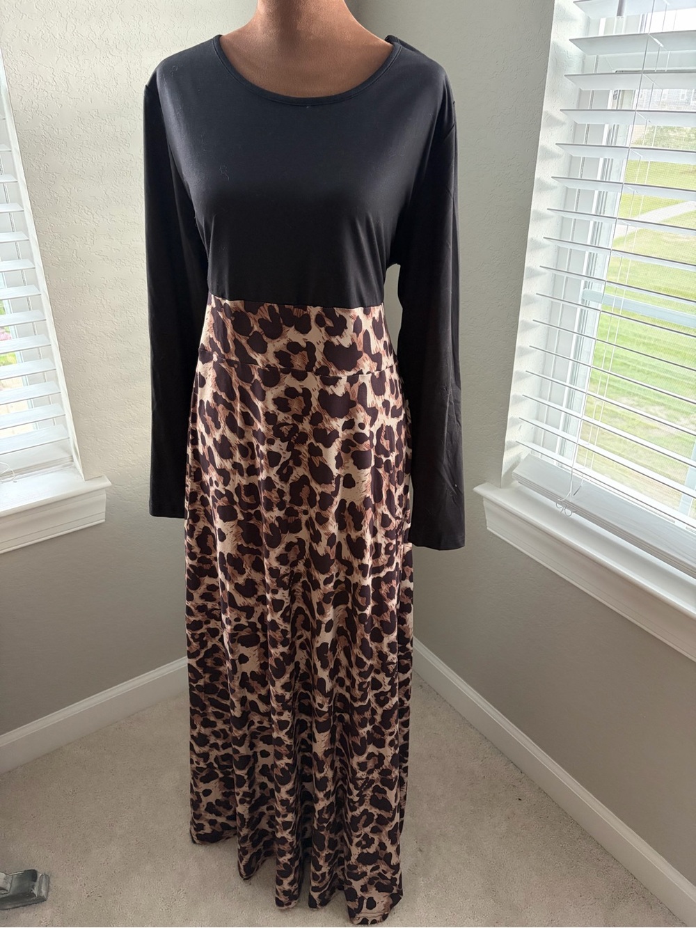 SHEIN Black Top with Brown Leopard Print Maxi Dress